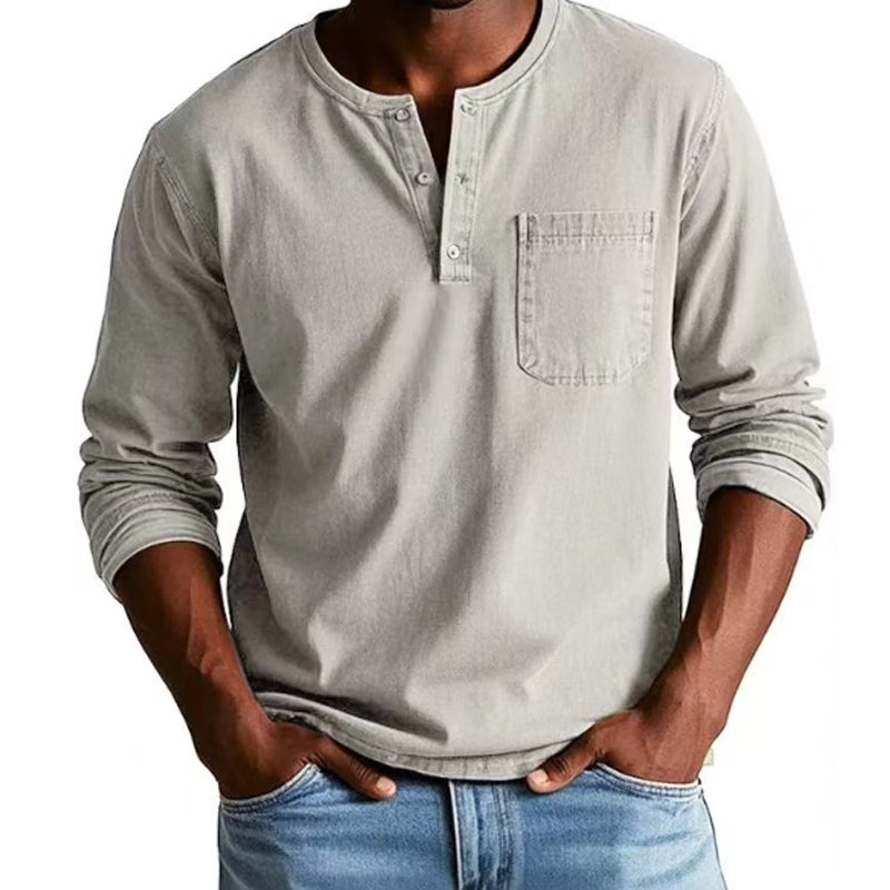 👔 50% RABATT! 🔥 Vintage Distressed Pocket Långärmad Skjorta för Herr – Unik Åldrad Look, Bekvämt Bomullstyg & Mångsidig Stil ✨