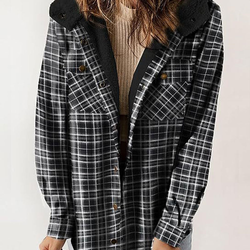 🍂Höstspecial – Endast denna vecka 50% Rabatt!🧥 Fleecefodrad Damjacka – Rutig Vinterjacka med Huva och Bekväm Passform