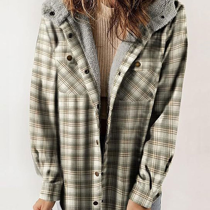 🍂Höstspecial – Endast denna vecka 50% Rabatt!🧥 Fleecefodrad Damjacka – Rutig Vinterjacka med Huva och Bekväm Passform