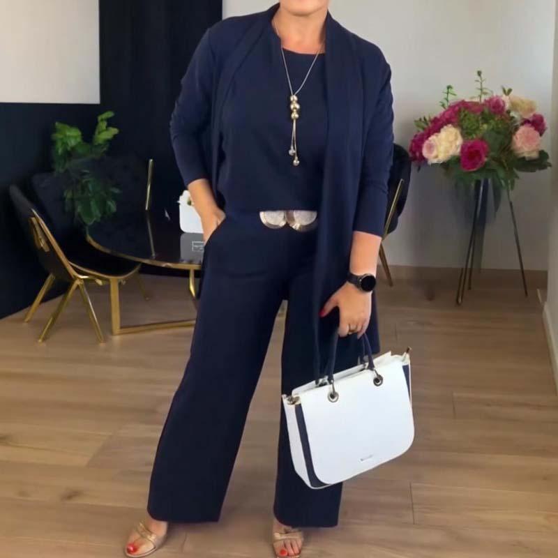 🍂Nya höstnyheter|💞Elegant 3-delat set med lång kofta, topp och byxor💞