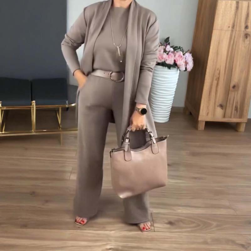 🍂Nya höstnyheter|💞Elegant 3-delat set med lång kofta, topp och byxor💞