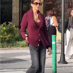 Women's Deep-Neck Front-Button Knit Sweater