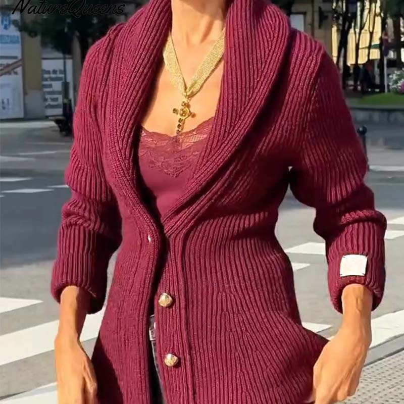 Women's Deep-Neck Front-Button Knit Sweater