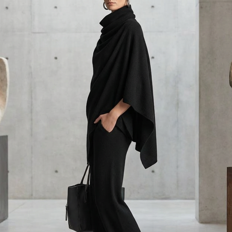 🍂Nya höstnyheter|Elegant Stickat Set för Dam – Polotröja & Vida Byxor med Mjuk Komfortpassform