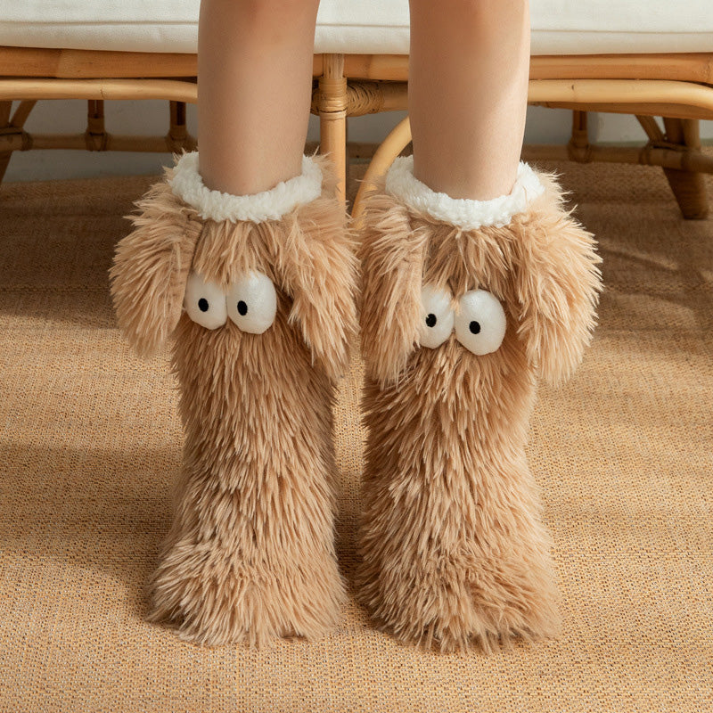 🧦💥Dam plysch‑toffelstrumpor – Tjock fleecefodrade halkfria golvstrumpor, perfekta för hemmabruk på vintern ✨