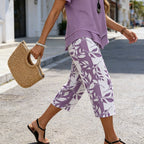 🥳Last Day Special Price👗Women's 2-Piece Set – Layered Asymmetrical Tunic Top & Printed Wide Leg Pants, Breathable Polyester✨