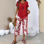 🥳Last Day Special Price👗Women's 2-Piece Set – Layered Asymmetrical Tunic Top & Printed Wide Leg Pants, Breathable Polyester✨