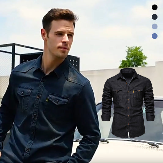 🔥Tidsbegränsad rabatt | Strykfri herrjeansskjorta med lång ärm – Ledig denimlook, perfekt för vardag & fritid