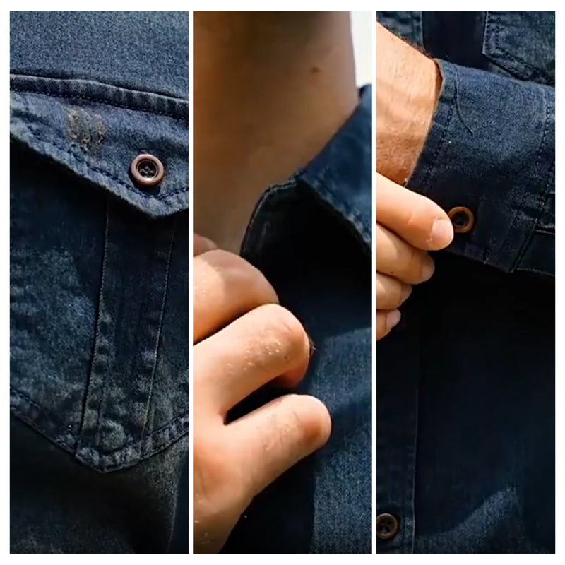 🔥Tidsbegränsad rabatt | Strykfri herrjeansskjorta med lång ärm – Ledig denimlook, perfekt för vardag & fritid
