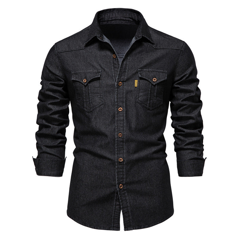 🔥Tidsbegränsad rabatt | Strykfri herrjeansskjorta med lång ärm – Ledig denimlook, perfekt för vardag & fritid