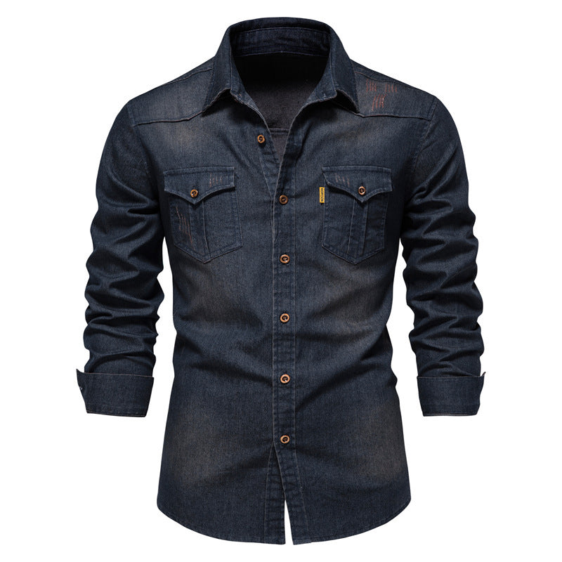 🔥Tidsbegränsad rabatt | Strykfri herrjeansskjorta med lång ärm – Ledig denimlook, perfekt för vardag & fritid