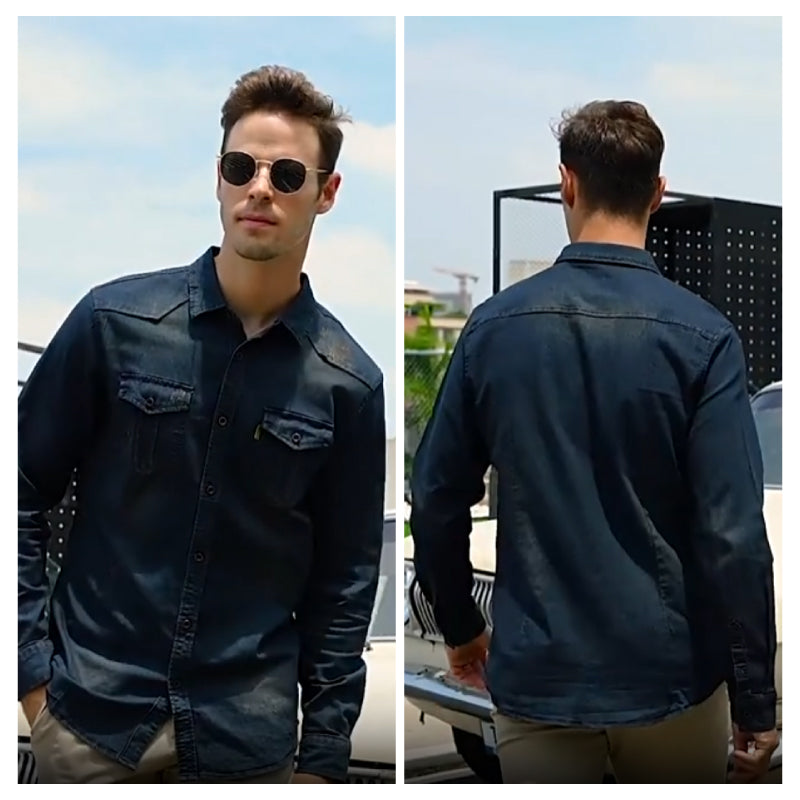 🔥Tidsbegränsad rabatt | Strykfri herrjeansskjorta med lång ärm – Ledig denimlook, perfekt för vardag & fritid