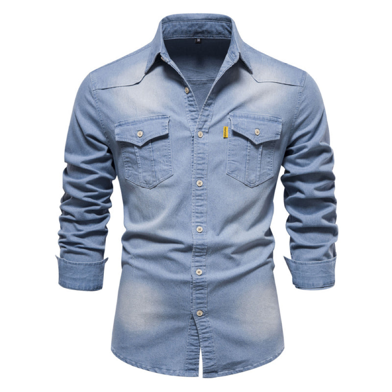 🔥Tidsbegränsad rabatt | Strykfri herrjeansskjorta med lång ärm – Ledig denimlook, perfekt för vardag & fritid