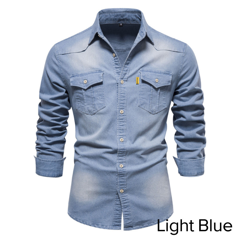 🔥Tidsbegränsad rabatt | Strykfri herrjeansskjorta med lång ärm – Ledig denimlook, perfekt för vardag & fritid