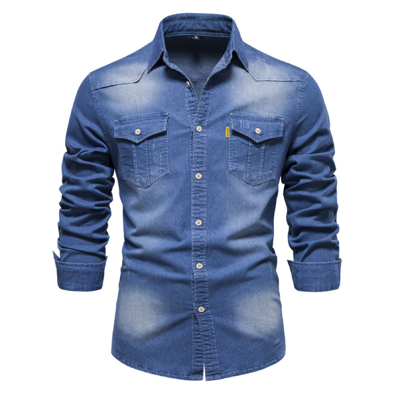🔥Tidsbegränsad rabatt | Strykfri herrjeansskjorta med lång ärm – Ledig denimlook, perfekt för vardag & fritid