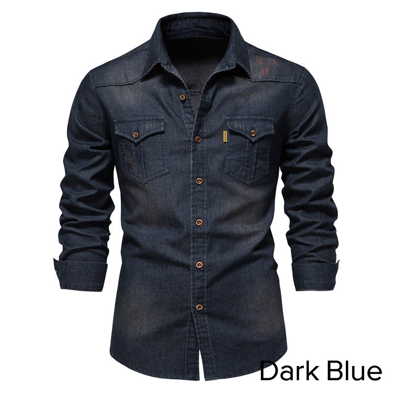 🔥Tidsbegränsad rabatt | Strykfri herrjeansskjorta med lång ärm – Ledig denimlook, perfekt för vardag & fritid