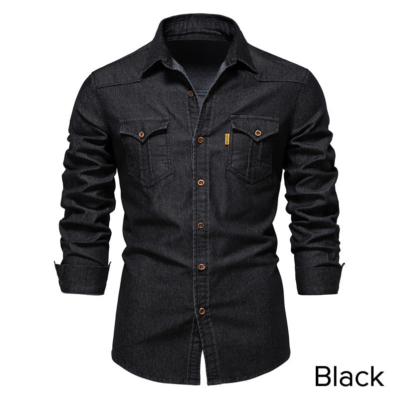 🔥Tidsbegränsad rabatt | Strykfri herrjeansskjorta med lång ärm – Ledig denimlook, perfekt för vardag & fritid