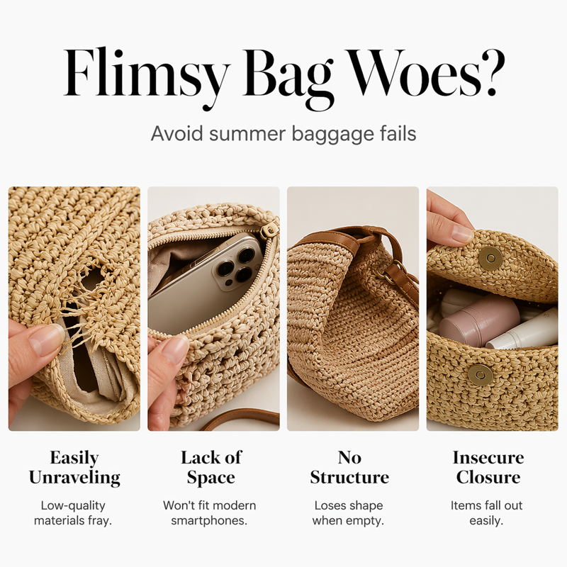 👜 50 % RABATT NU! 🌾 Damstråhatt – handflätad, lätt & 3 bärstilar – perfekt för sommaren ✨