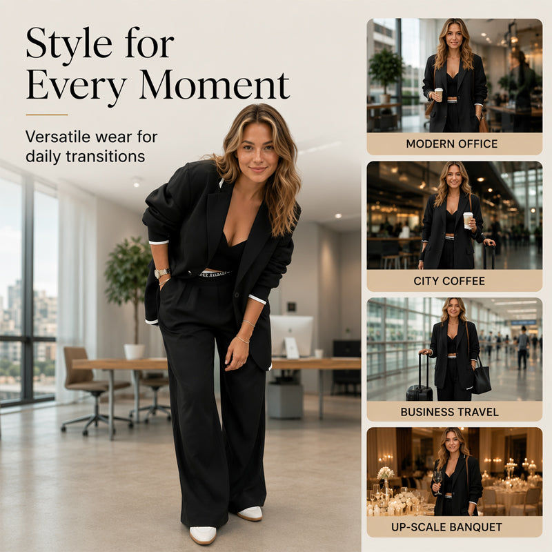 Elegant Byxdräkt för Kvinnor – Oversized Kavaj & Vida Byxor för En Stilren Look