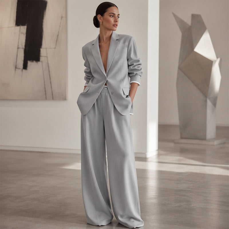 Elegant Byxdräkt för Kvinnor – Oversized Kavaj & Vida Byxor för En Stilren Look