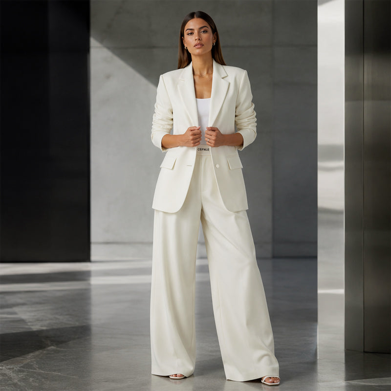 Elegant Byxdräkt för Kvinnor – Oversized Kavaj & Vida Byxor för En Stilren Look