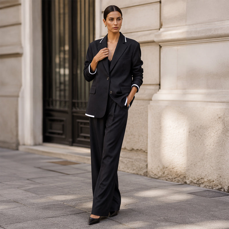 Elegant Byxdräkt för Kvinnor – Oversized Kavaj & Vida Byxor för En Stilren Look