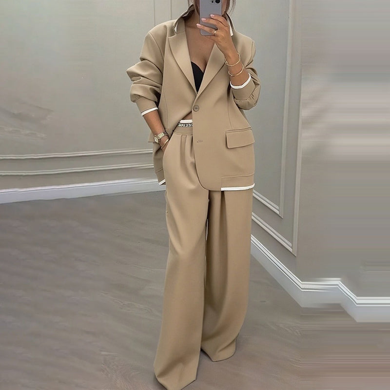Elegant Byxdräkt för Kvinnor – Oversized Kavaj & Vida Byxor för En Stilren Look