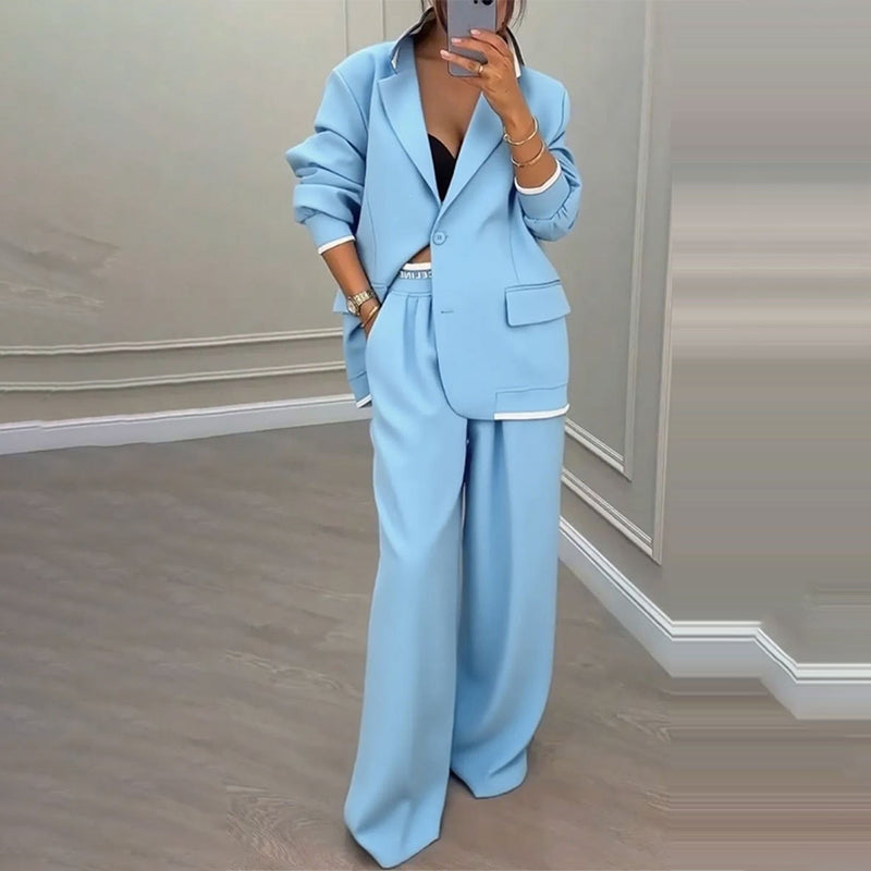 Elegant Byxdräkt för Kvinnor – Oversized Kavaj & Vida Byxor för En Stilren Look
