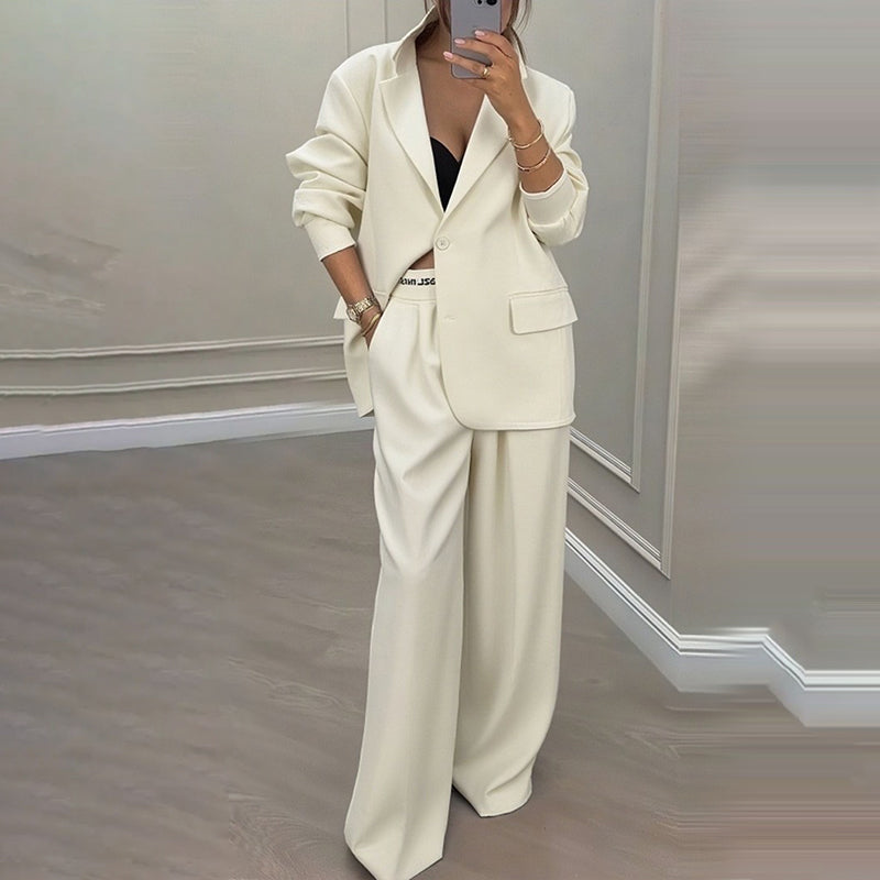 Elegant Byxdräkt för Kvinnor – Oversized Kavaj & Vida Byxor för En Stilren Look
