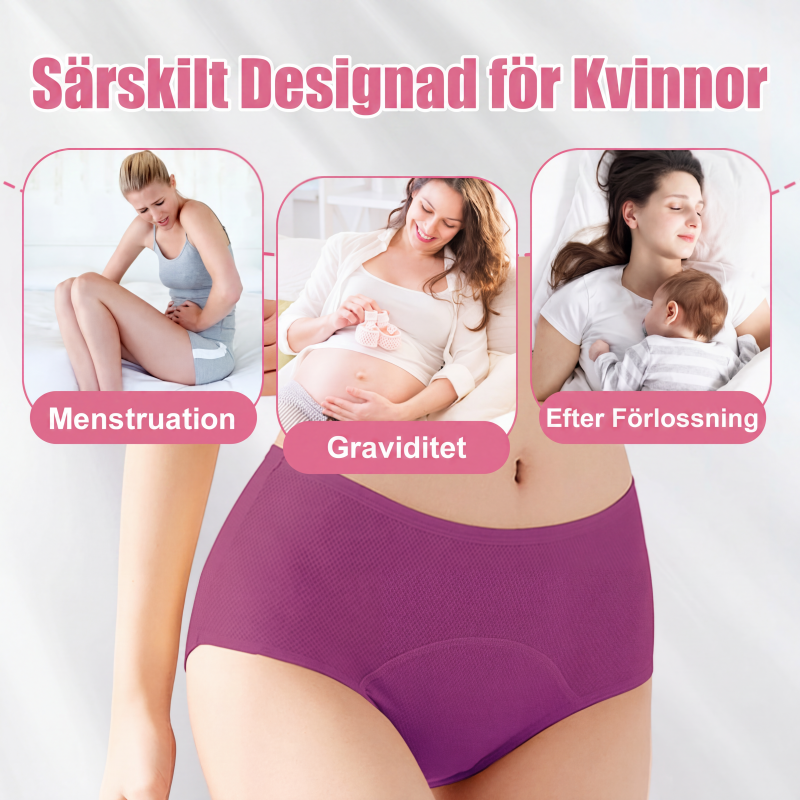🎉Köp 1 få 3 🎉Högmidjade Läckagesäkra Menstrosor – Mjuka Periodtrosor med Extra Skydd