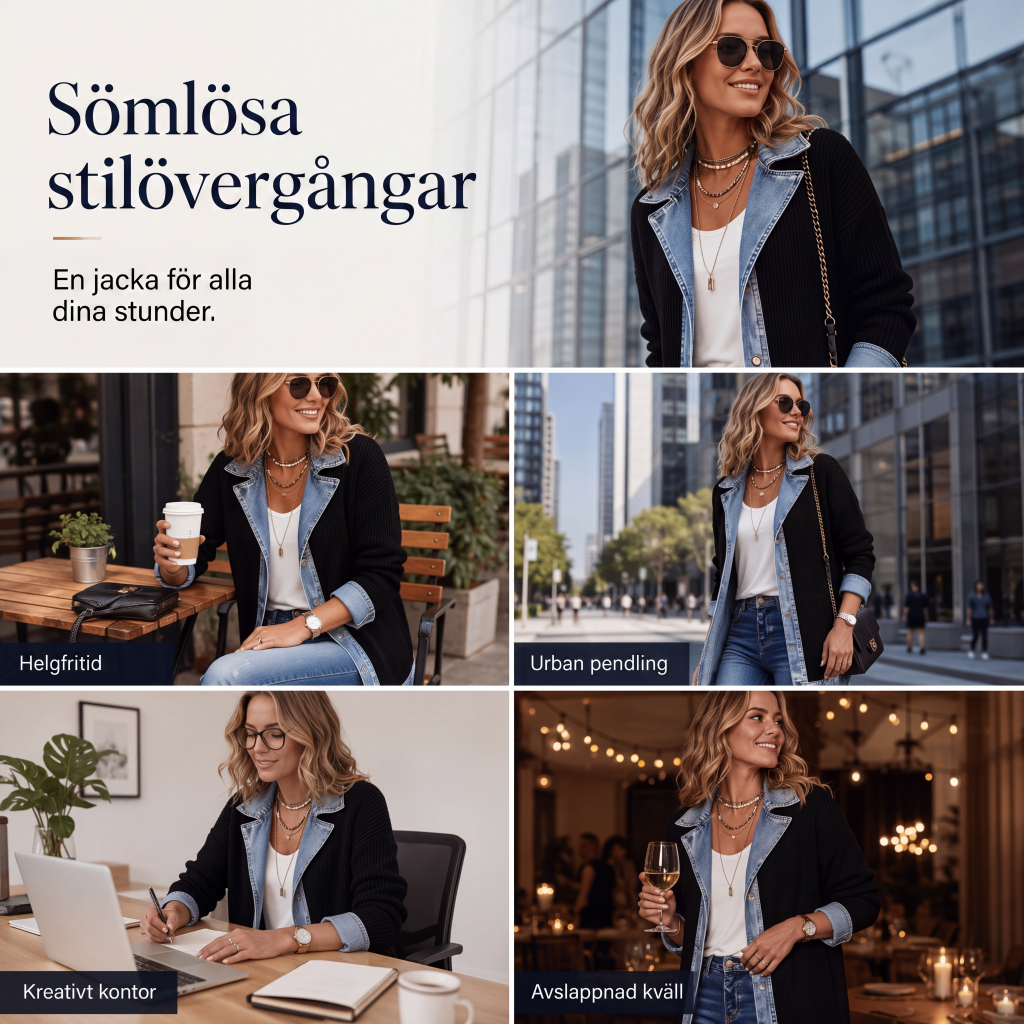 🧥Damens elegant ribbstickad kappa med jeansdetaljer