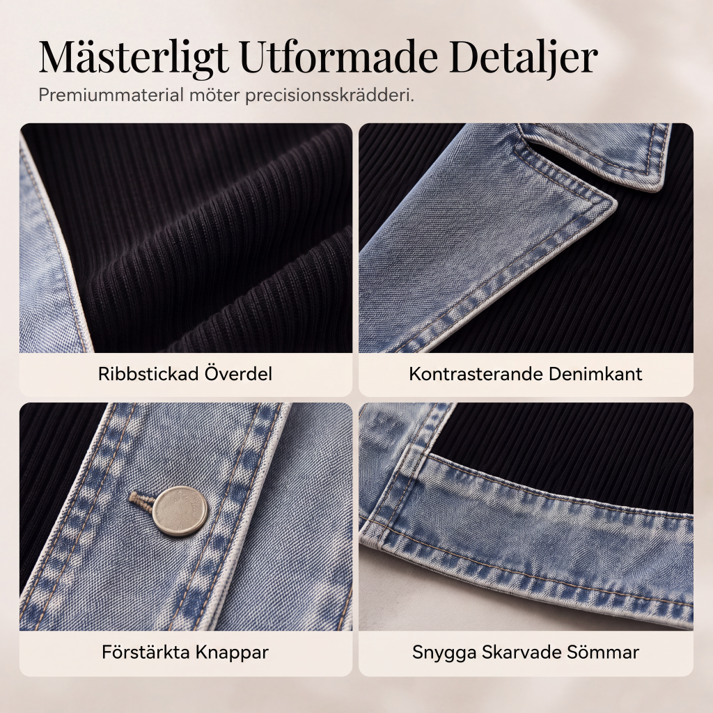 🧥Damens elegant ribbstickad kappa med jeansdetaljer