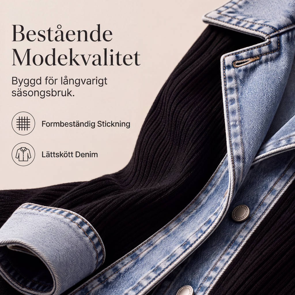 🧥Damens elegant ribbstickad kappa med jeansdetaljer