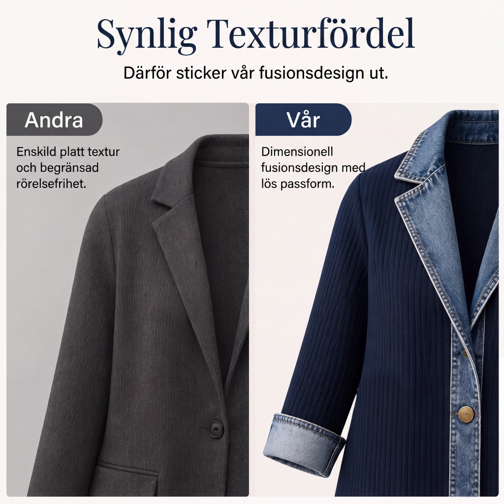 🧥Damens elegant ribbstickad kappa med jeansdetaljer