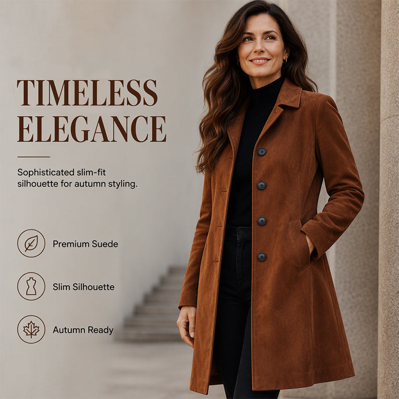 Höstspecial – Endast denna vecka!🍂Women's Long Suede Coat | Elegant Slim Fit Fall Jacket 🧥
