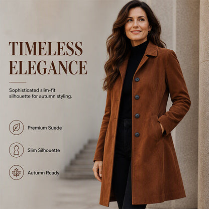 Höstspecial – Endast denna vecka!🍂Women's Long Suede Coat | Elegant Slim Fit Fall Jacket 🧥