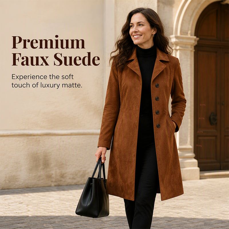 Höstspecial – Endast denna vecka!🍂Women's Long Suede Coat | Elegant Slim Fit Fall Jacket 🧥
