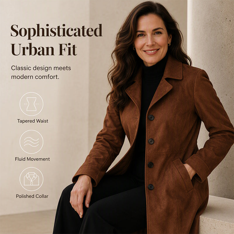 Höstspecial – Endast denna vecka!🍂Women's Long Suede Coat | Elegant Slim Fit Fall Jacket 🧥