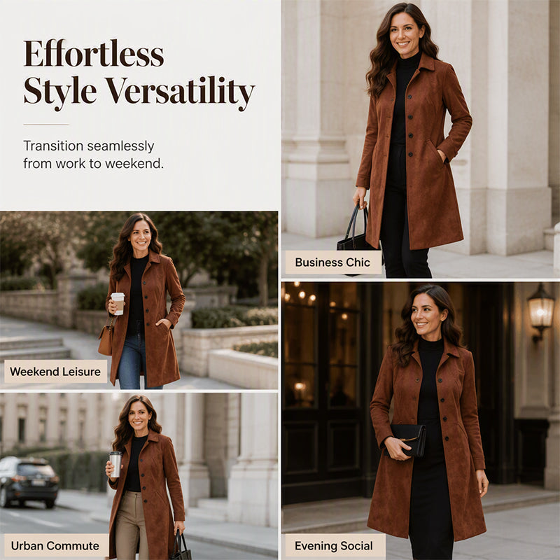 Höstspecial – Endast denna vecka!🍂Women's Long Suede Coat | Elegant Slim Fit Fall Jacket 🧥