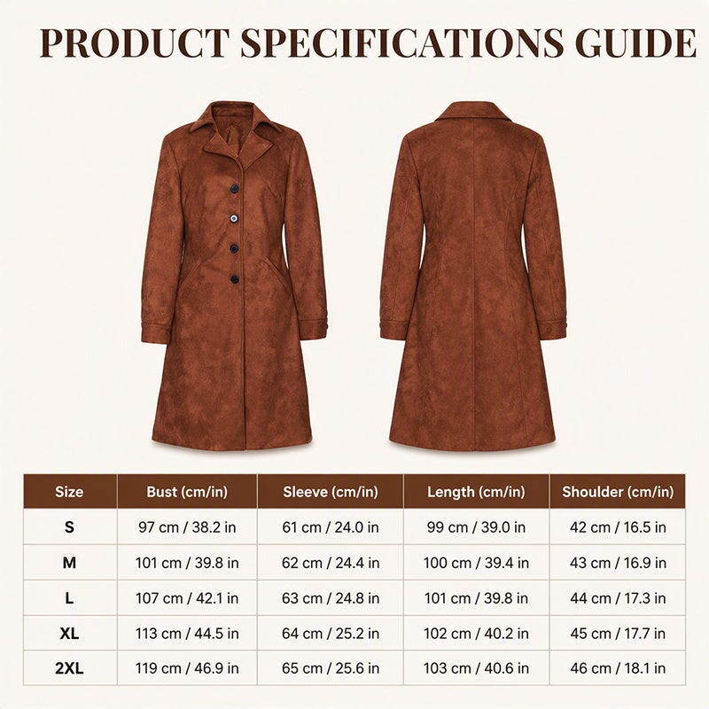 Höstspecial – Endast denna vecka!🍂Women's Long Suede Coat | Elegant Slim Fit Fall Jacket 🧥