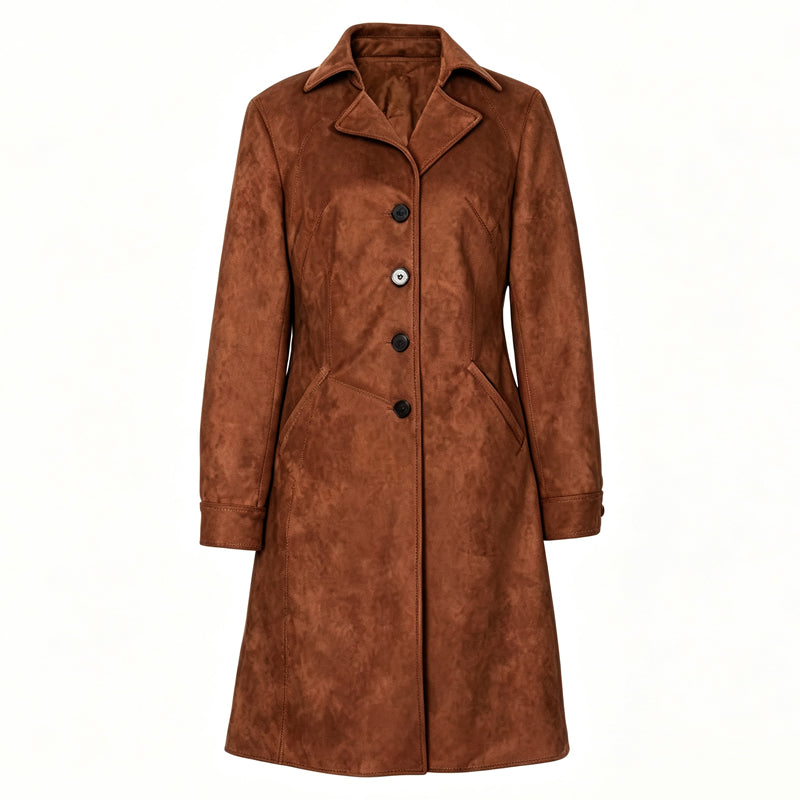 Höstspecial – Endast denna vecka!🍂Women's Long Suede Coat | Elegant Slim Fit Fall Jacket 🧥