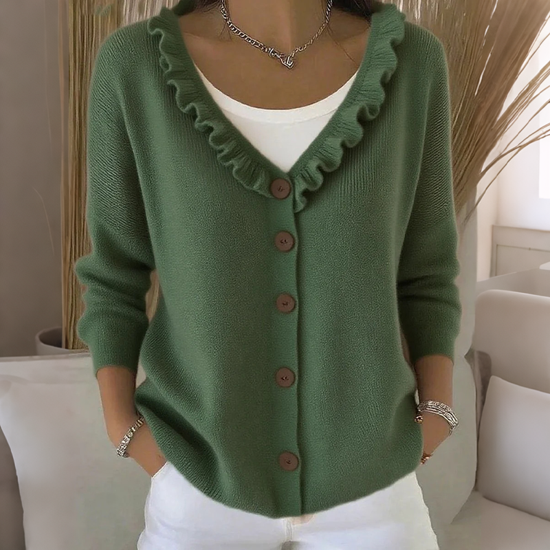 Ny kollektion🛍️Kvinnors stickad kofta med volangkrage