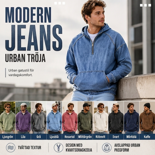 Nyhet✨Modern Herrtröja i Denimstil – Mjuk Halvzip Tröja för Vardag