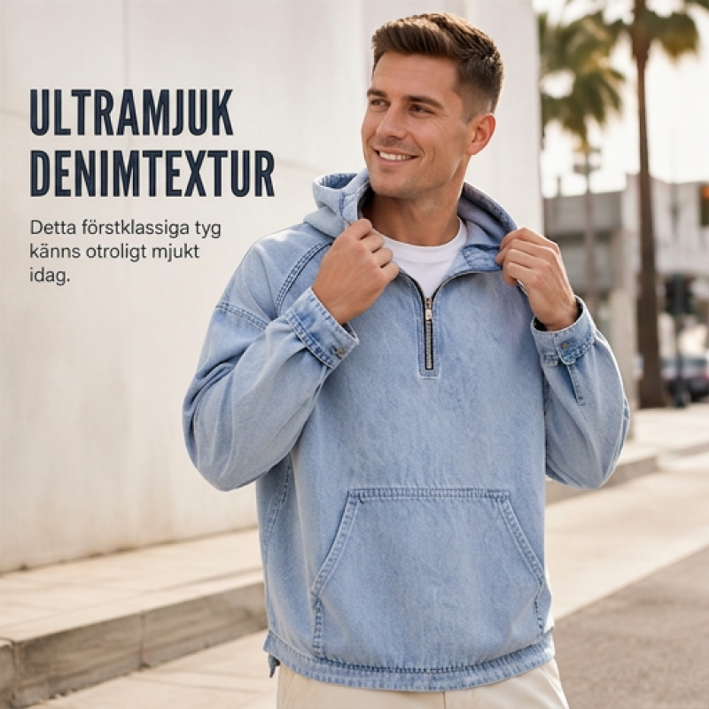 Nyhet✨Modern Herrtröja i Denimstil – Mjuk Halvzip Tröja för Vardag