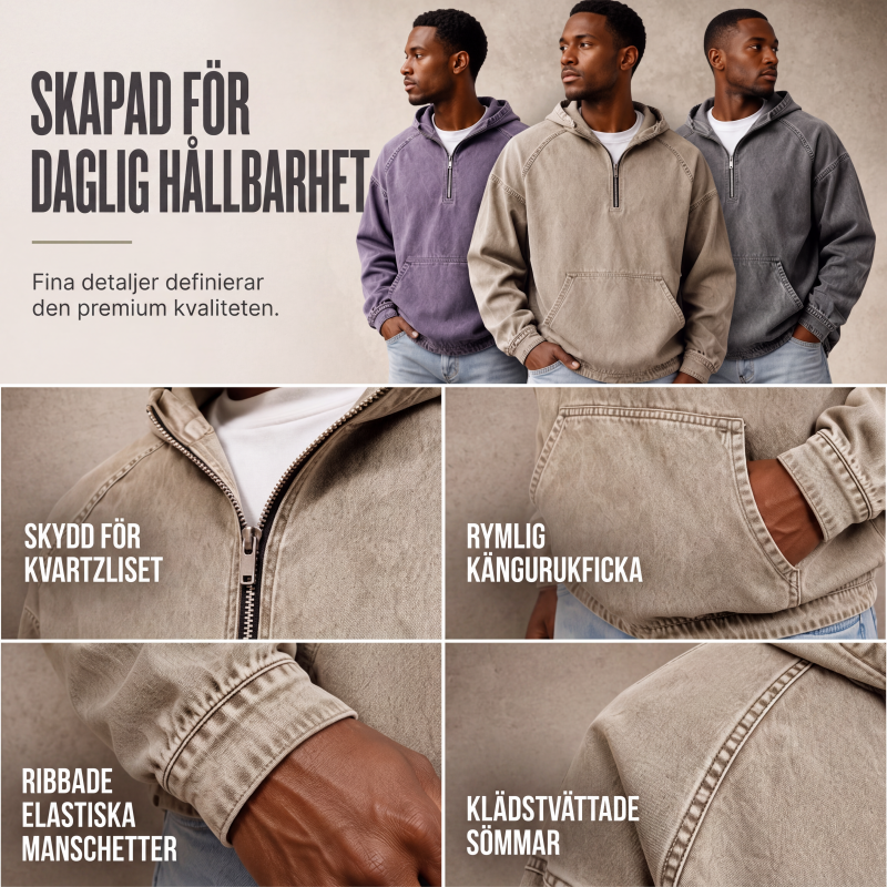 Nyhet✨Modern Herrtröja i Denimstil – Mjuk Halvzip Tröja för Vardag