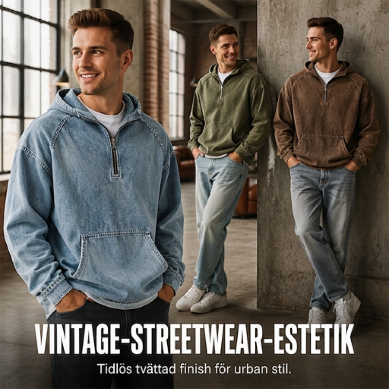 Nyhet✨Modern Herrtröja i Denimstil – Mjuk Halvzip Tröja för Vardag