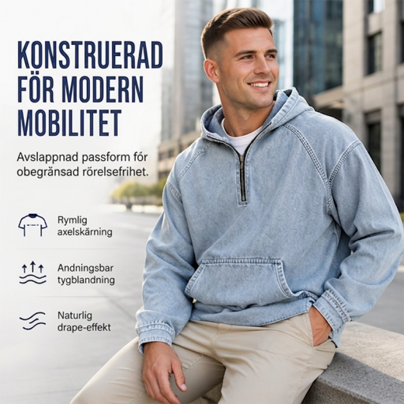 Nyhet✨Modern Herrtröja i Denimstil – Mjuk Halvzip Tröja för Vardag