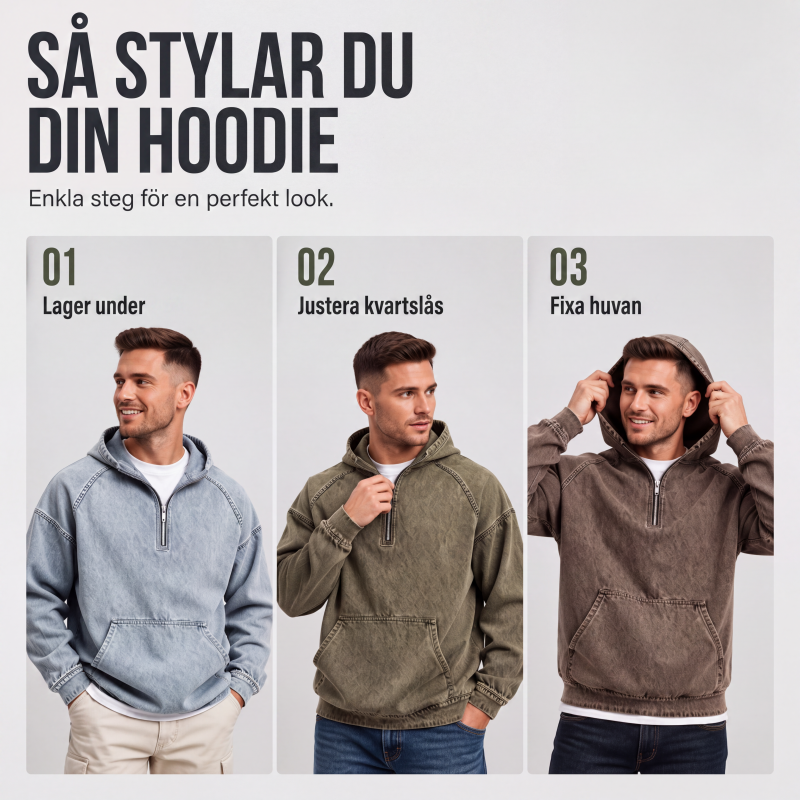 Nyhet✨Modern Herrtröja i Denimstil – Mjuk Halvzip Tröja för Vardag