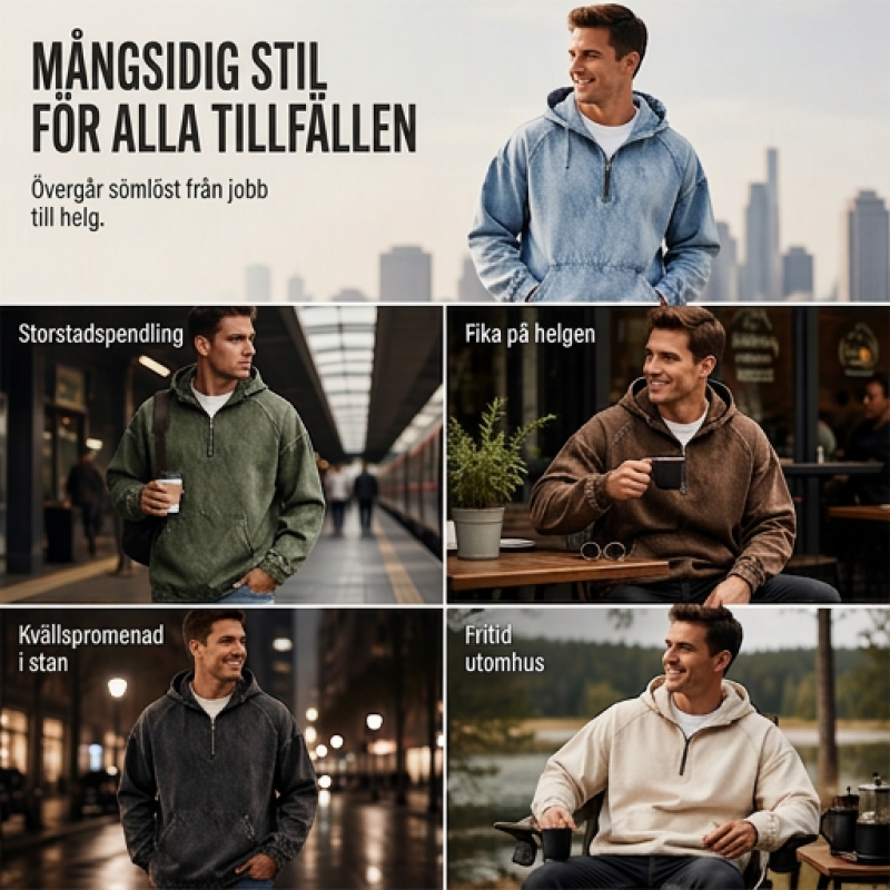 Nyhet✨Modern Herrtröja i Denimstil – Mjuk Halvzip Tröja för Vardag