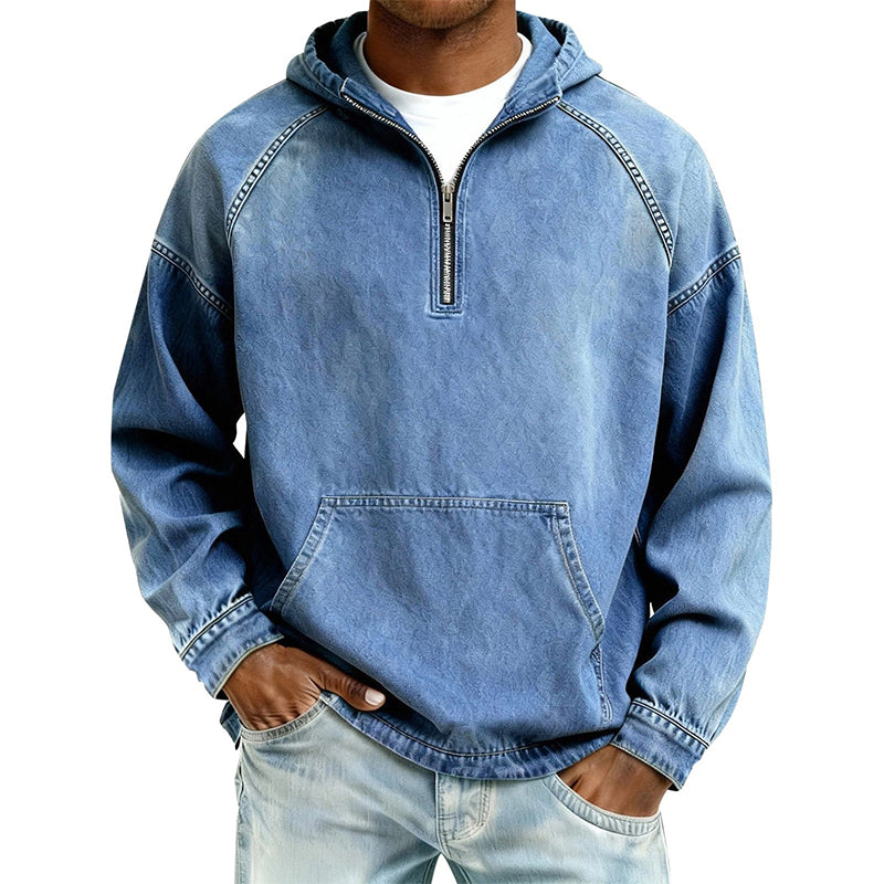Nyhet✨Modern Herrtröja i Denimstil – Mjuk Halvzip Tröja för Vardag
